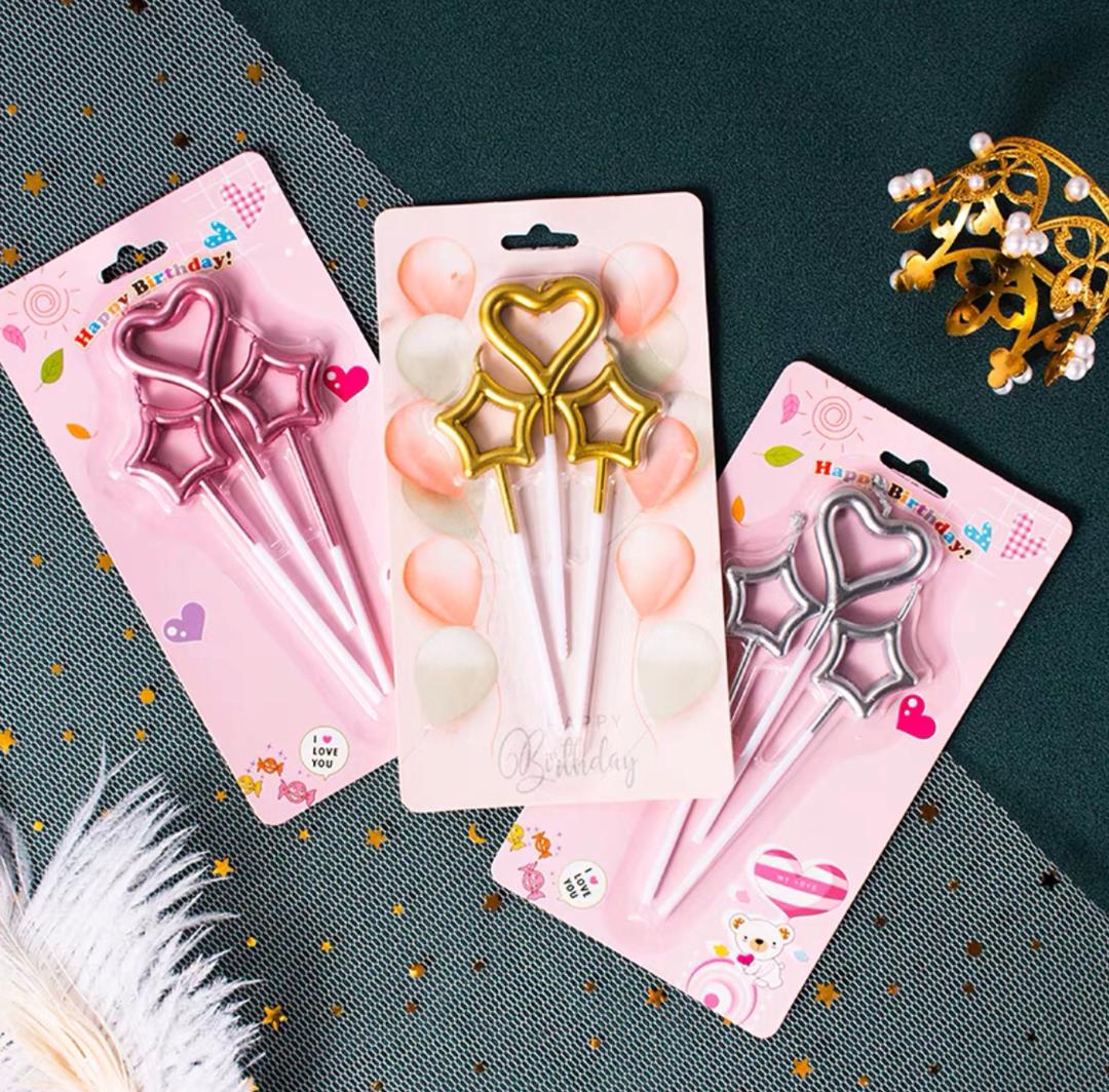 شمع اعياد ميلاد نجوم وقلب 3 قطع  7826-abs