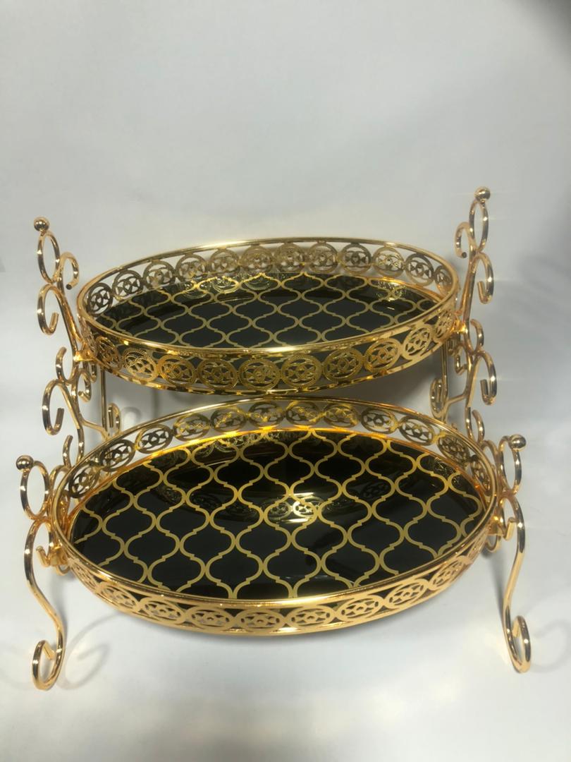 صحن تقديم حلويات كروم ذهبي دورين EMA-5798