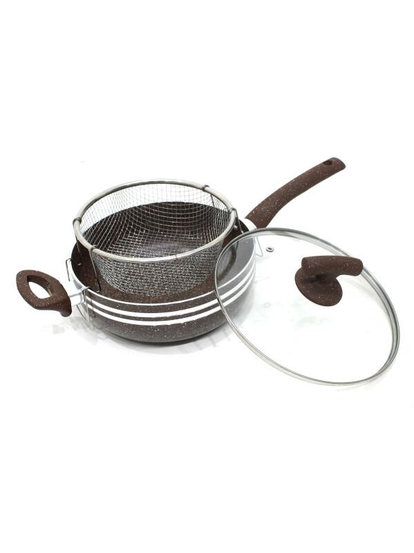 طاوة قلي جرانيت غطاء زجاج + مشن