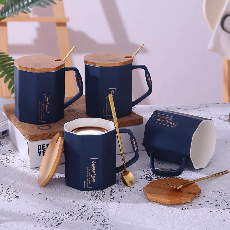 كوب سيراميك غطاء خشب مع ملعقة  AFI-969