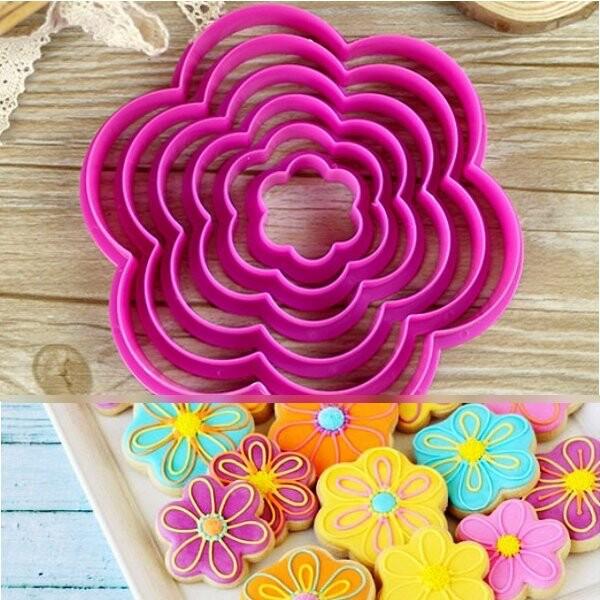 طباعات كعك بلاستيك وردة 5 قطع